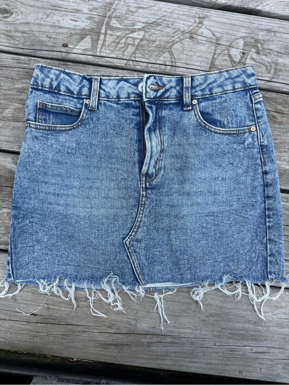 wild fable Light Blue Denim Mini Skirt with Frayed Hem